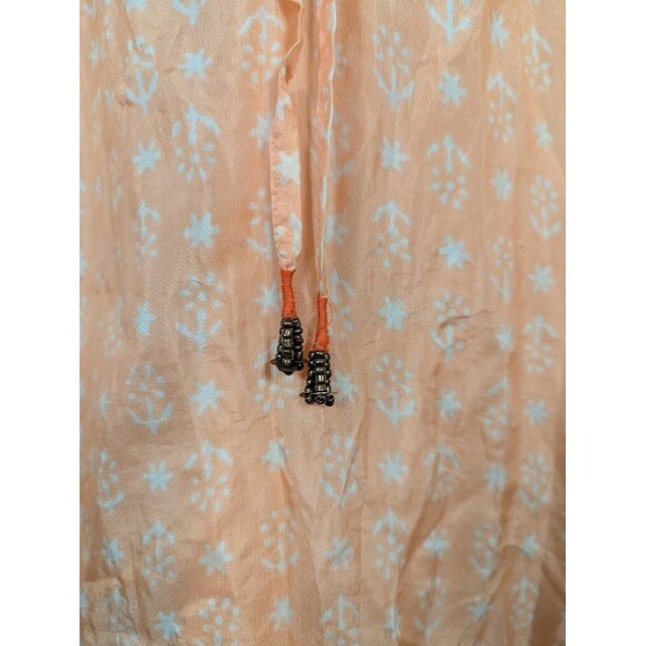 Irving & Fine Lucky Brand Beaded Orange Floral Silk Blouse Women's Small - Picture 6 of 9